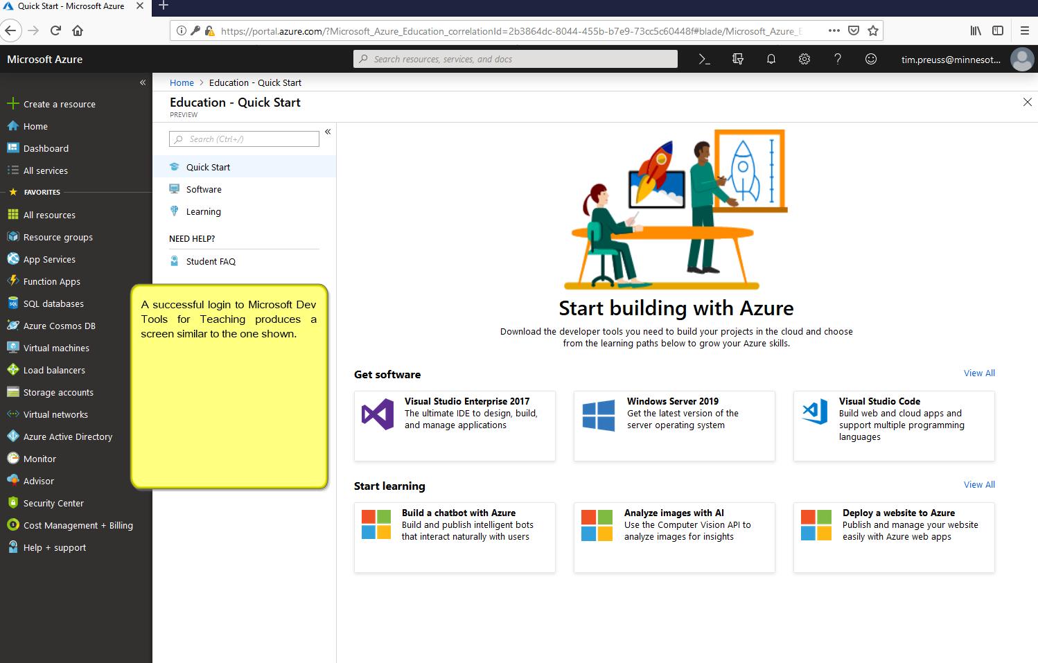 Azure Dev Tools for Teaching education login page
